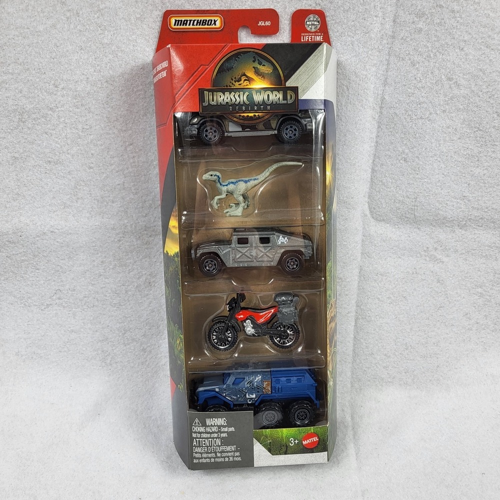 Matchbox Jurassic World Rebirth Dinosaur Capture Team 5 Pack New Dirt bike